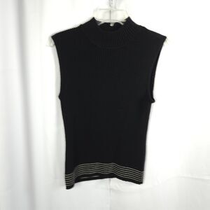 Tahari Arthur S Levine Womens 12 Black Acrylic Wool Mock Sleeveless Sweater Vest